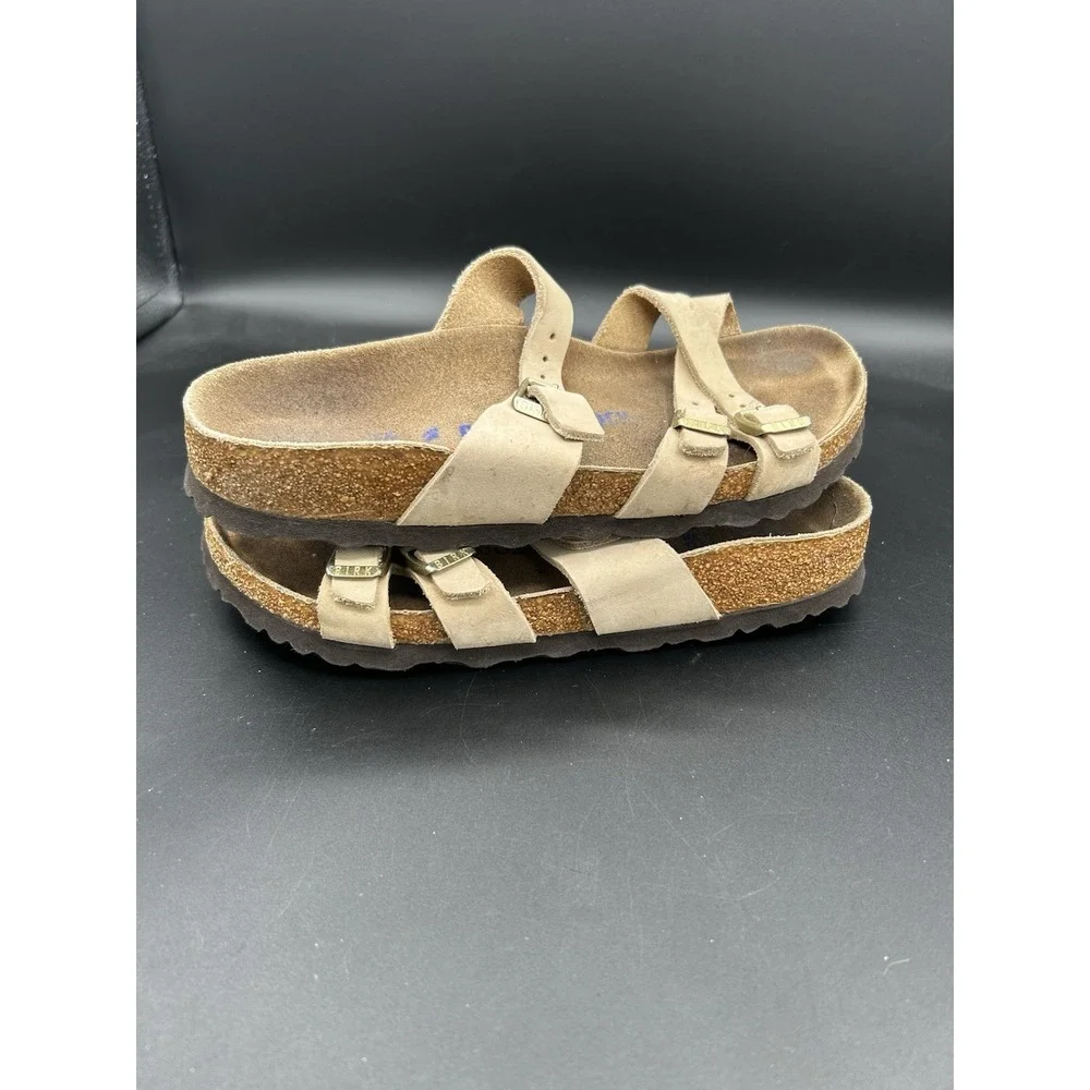 Birkenstock Franca Sandcastle Nubuck Strappy Sandals Tan Brown Womens 36 L5 M3